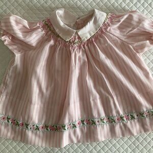 Pink Striped toddlers dress with Floral Trim
